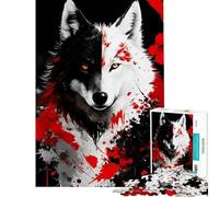 Jigsaw Puzzles for Adults1000 Piece Wolf in Red And Black Brain Teaser Game Toy Intellectual Game Birthday Gifts Difficult Hard (Size 38x52cm)