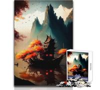 Jigsaw Puzzles for Adults1000 Pieces Ancient Japanese Landscape Beautiful Design Game Perfect Decoration Anti-Stress Toys Size 38x52cm