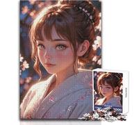 Jigsaw Puzzles for Adults1000 Pieces Anime Girl in Kimono︰ Blossom's Embrace Beautiful Design Game Perfect Decoration Anti-Stress Toys Size 38x26cm