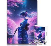 Jigsaw Puzzles for Adults1000 Pieces Anime Girl in Kimono with Sword Beautiful Design Game Perfect Decoration Anti-Stress Toys Size 38x52cm