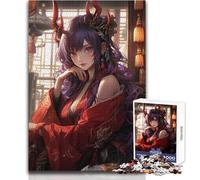 Jigsaw Puzzles for Adults1000 Pieces Anime Girl in Red Kimono Beautiful Design Game Perfect Decoration Anti-Stress Toys Size 38x52cm