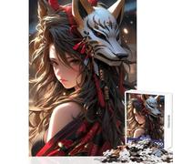 Jigsaw Puzzles for Adults1000 Pieces Anime Samurai Warrior Girl with Kitsune Mask Shared Joyful Family Experience Wonderful Christmas Surprise Gifts (50x75cm)
