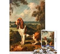 Jigsaw Puzzles for Adults1000 Pieces Basset Hound Vintage Oil Practical Game Perfect Decoration Toy Wall Decor for Is Ideal As A Gifts (38X26CM)