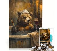 Jigsaw Puzzles for Adults1000 Pieces Bear in Bath Wine Glass, Impossible Game, Fun at Home Activities, Christmas Birthday Gifts 38x26cm