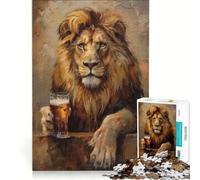 Jigsaw Puzzles for Adults1000 Pieces Beer Drinking Lion, Brain Teaser Game, Pattern Assembly, Great Gift for Gaming 38x52cm