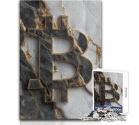 Jigsaw Puzzles for Adults1000 Pieces Bitcoin Symbol on White Marble Learning Educational Relaxing Games Secret Santa Gifts (size 38x26cm)