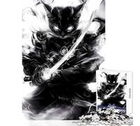 Jigsaw Puzzles for Adults1000 Pieces Black Abyssinian Cat Samurai Animal Toy Wall Decor Gift Birthday Family Game Suitable for Desktop Decoration Size 38x52cm