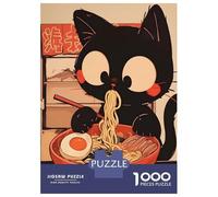 Jigsaw Puzzles for Adults1000 Pieces Black Cat Eating Ramen - Tokyo Noodle Adult Puzzles Relaxing Games But Fun And Humorous Fun Activities at Home 38x26cm/1000pcs