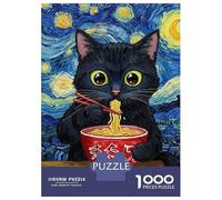 Jigsaw Puzzles for Adults1000 Pieces Black Cat Eating Ramen Van Gogh Style Jigsaws for Adults Hands-on Game Enhance Memory Fun Activities at Home 38x26cm/1000pcs