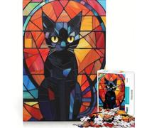 Jigsaw Puzzles for Adults1000 Pieces Black Cat Stained Glass, Hands-on Game, For Family Fun, Unique Birthday And Gifts 38x52cm