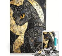 Jigsaw Puzzles for Adults1000 Pieces Black Cat Stained Glass, Hands-on Game, For Family Fun, Unique Birthday And Gifts 50x75cm