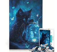 Jigsaw Puzzles for Adults1000 Pieces Black Cat with Butterfly, Impossible Game, Fun at Home Activities, Christmas Birthday Gifts 38x52cm