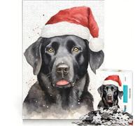 Jigsaw Puzzles for Adults1000 Pieces Black Lab Santa Hat Xmas, Brain Teaser Game, Pattern Assembly, Great Gift for Gaming 50x75cm