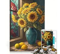 Jigsaw Puzzles for Adults1000 Pieces Bright Sunflower Bouquet with Fresh Lemons Artistic Still Life, Relaxing Games, Difficult Hard, with Matching Poster And Trivia Sheet 50x75cm