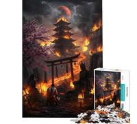 Jigsaw Puzzles for Adults1000 Pieces Burning Temple with Samurai Adult Jigsaw Toy Wall Decor Difficult Challenge Christmas Birthday Gifts (Size 50x75cm)