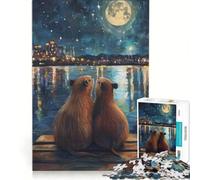 Jigsaw Puzzles for Adults1000 Pieces Capybaras Under The Moon, Hands-on Game, Decompressing Intellectual, Suitable for Desktop Decoration 38x52cm