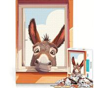Jigsaw Puzzles for Adults1000 Pieces Cartoon Donkey Looking Through Window, Relax Games, Staycation Kill Time, Great Gift for Gaming 38x26cm
