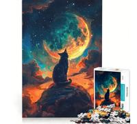 Jigsaw Puzzles for Adults1000 Pieces Cat Gazing at The Moon, Hands-on Game, Decompressing Intellectual, Suitable for Desktop Decoration 38x26cm