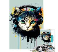Jigsaw Puzzles for Adults1000 Pieces Cat Headphone Dj Music 1000 Piece Jigsaws Toy Wall Decor Improve Memory Birthday Present, Gifts, (38x26cm)