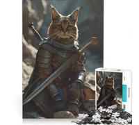 Jigsaw Puzzles for Adults1000 Pieces Cat in Amour with Two Swords, Hands-on Game, Decompressing Intellectual, Suitable for Desktop Decoration 38x26cm