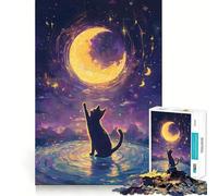 Jigsaw Puzzles for Adults1000 Pieces Cat Reaching for The Moon Clean Cut Art Logic Fun Toy Relax Game Play Christmas Calm Gift (38x52cm)