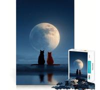 Jigsaw Puzzles for Adults1000 Pieces Cats Gazing at The Moon Clean Cut Art Logic Fun Toy Relax Game Play Christmas Calm Gift (38x26cm)