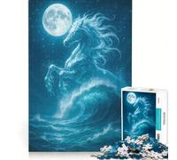 Jigsaw Puzzles for Adults1000 Pieces Celestial Horse Rising from The Ocean, Relaxing Games, Difficult Hard, with Matching Poster And Trivia Sheet 38x26cm