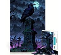 Jigsaw Puzzles for Adults1000 Pieces Cemetery Watcher︰ Raven on Tombstone Clean Cut Art Logic Fun Toy Relax Game Play Christmas Calm Gift (38x52cm)