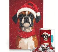 Jigsaw Puzzles for Adults1000 Pieces Christmas Boxer Dog with Santa Hat, Impossible Game, Fun at Home Activities, Christmas Birthday Gifts 38x52cm