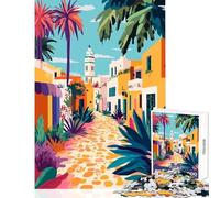 Jigsaw Puzzles for Adults1000 Pieces Colorful Tropical Mediterranean European Town Minimalist Art Illustration Shared Joyful Family Experience Wonderful Christmas Surprise Gifts (38x52cm)