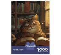Jigsaw Puzzles for Adults1000 Pieces Cute Cartoon Cat Reading Jigsaw for Adults Family Game Precision Cutting Unique Birthday And Xmas Gifts 38x26cm/1000pcs