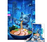 Jigsaw Puzzles for Adults1000 Pieces Cyberpunk Cat Robot Ramen Jigsaw Puzzle Relaxing Games Staycation Kill Time Fun at Home Activities, (Size 50x75cm)