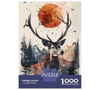 Jigsaw Puzzles for Adults1000 Pieces Deer Forest Sun Watercolor Puzzle for Adults Brain Teaser Game A Work of Art Fun Activities at Home 52x38cm/1000pcs