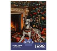 Jigsaw Puzzles for Adults1000 Pieces Dog Christmas Portrait by Fireplace Greyhound in Sweater Puzzle for Adults Brain Teaser Game A Work of Art Fun Activities at Home 52x38cm/1000pcs