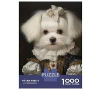 Jigsaw Puzzles for Adults1000 Pieces Dog in Renaissance Dress Noble Maltese with Bow Classic Victorian Pet Portrait Puzzle for Adults Brain Teaser Game A Work of Art Fun Activities at Home 52x38cm/1