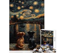 Jigsaw Puzzles for Adults1000 Pieces Dogs And The Starry Night Impossible Game Perfect Decoration Educational Toy Fun Activities at Home (26X38cm)