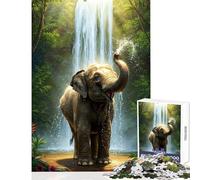 Jigsaw Puzzles for Adults1000 Pieces Elephant Enjoying Waterfall in Jungle Practical Game Hand Speed Race Educational Toy for Is Ideal As A Gifts (38X26CM)