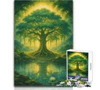 Jigsaw Puzzles for Adults1000 Pieces Enchanted Forest Tree by Lake Birthday Present Toy Wall Decor Suitable for Ages 14 And Up (size 38x52cm)