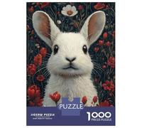 Jigsaw Puzzles for Adults1000 Pieces Floral White Bunny Jigsaw for Adults Family Game Precision Cutting Unique Birthday And Xmas Gifts 38x26cm/1000pcs
