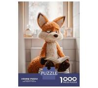 Jigsaw Puzzles for Adults1000 Pieces Fox Reading A Book on A Toilet Adult Jigsaw Puzzle Fun Games Hand Speed Race Challenging Game Gifts 38x26cm/1000pcs