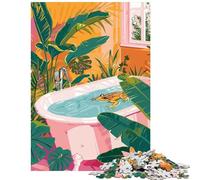 Jigsaw Puzzles for Adults1000 Pieces Frog in Bathtub Jungle Illustration for Birthday, Chrismas For Family Fun Fun Games for And from 14 Years And over (50x75cm)