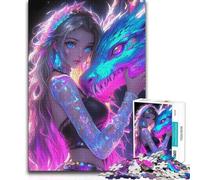 Jigsaw Puzzles for Adults1000 Pieces Girl And Neon Dragon Toy Intellectual Game Staycation Kill Time Great Gift (size 50x75cm)