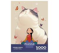 Jigsaw Puzzles for Adults1000 Pieces Girl Meditating with Giant Cat Adult Puzzles Fun Games Difficult Challenge Fun at Home Activities, 52x38cm/1000pcs