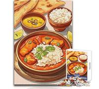 Jigsaw Puzzles for Adults1000 Pieces Indian Cuisine︰ Curry, Rice, And Naan Educational Family Game Perfect Decoration Art Work Gift Size 38x52cm