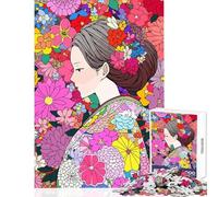 Jigsaw Puzzles for Adults1000 Pieces Japan Woman Kimono Flowers Shared Joyful Family Experience Wonderful Christmas Surprise Gifts (50x75cm)