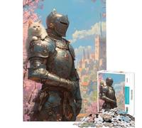 Jigsaw Puzzles for Adults1000 Pieces Knight And Cat in A Medieval City for Birthday, Chrismas Home Decoration Toy Wall Decor for Ages 14 And over (50x75cm)