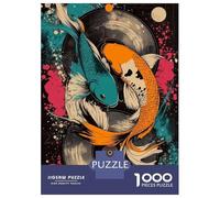 Jigsaw Puzzles for Adults1000 Pieces Koi Fish Vinyl Art Yin Yang Koi Fish Vibrant Abstract Design Puzzle for Adults Brain Teaser Game A Work of Art Fun Activities at Home 38x26cm/1000pcs
