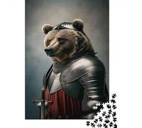 Jigsaw Puzzles for Adults1000 Pieces Medieval Knight Bear Armor Adult Jigsaw Puzzle Fun Games Hand Speed Race Challenging Game Gifts 52x38cm/1000pcs