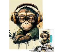Jigsaw Puzzles for Adults1000 Pieces Monkey Headphone Dj Music Fun Activities at Home For Family Fun Educational Game for And from 14 Years And over (50x75cm)
