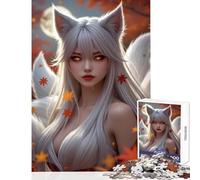 Jigsaw Puzzles for Adults1000 Pieces Moonlit Kitsune with Silver Hair Educational Toy Birthday Gift Fun Games Enhance Love between Couples Size 38x26cm